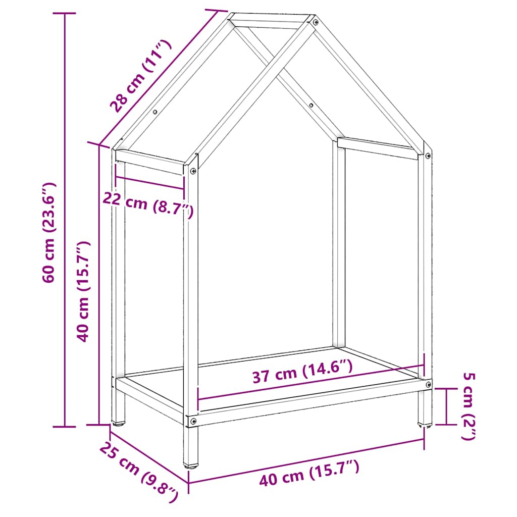 Vedstativ svart 40x25x60 cm kaldvalset stål