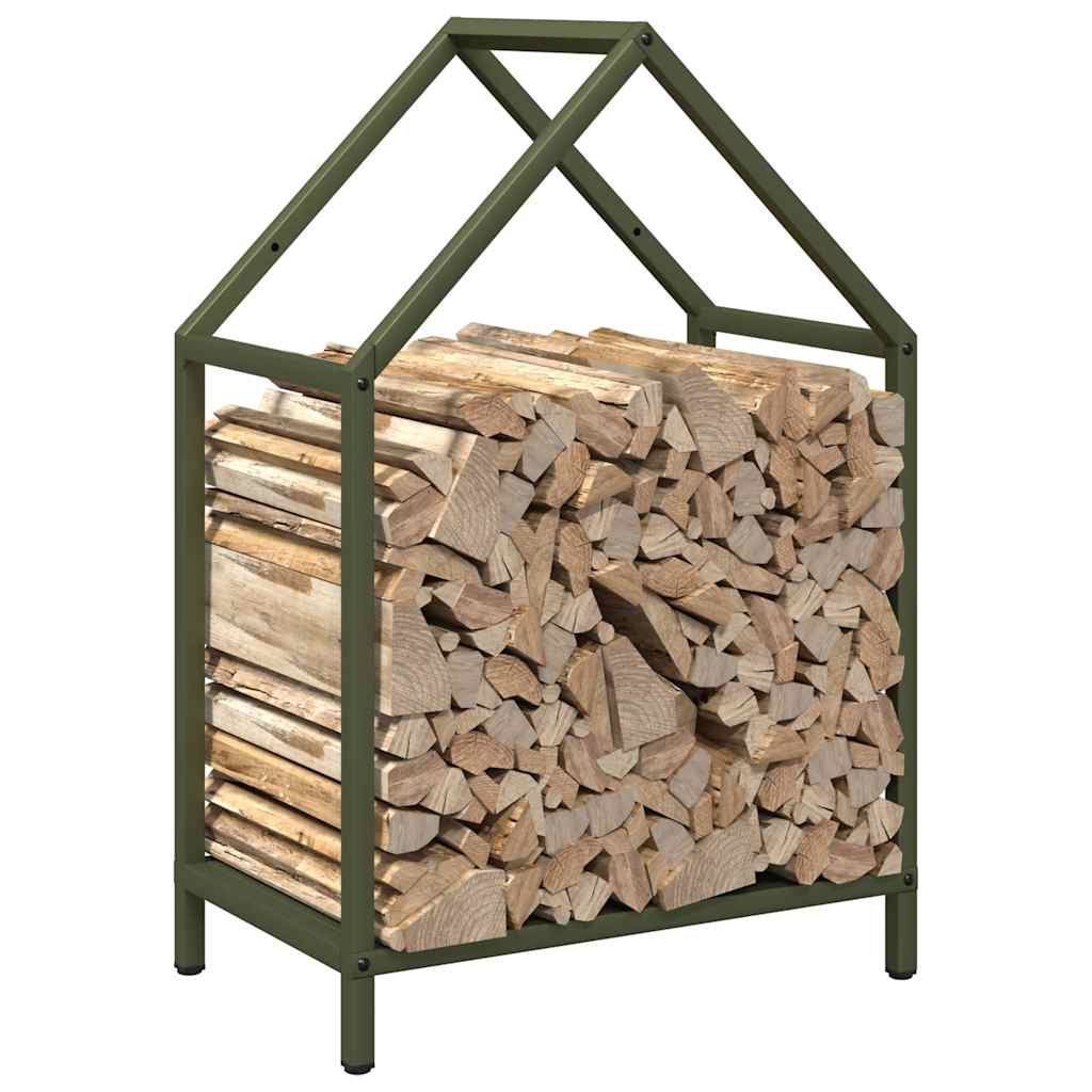 Vedstativ olivengrønn 40x25x60 cm kaldvalset stål