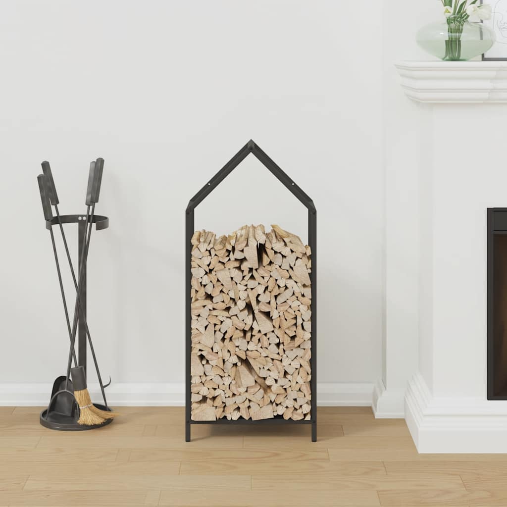 Vedstativ svart 40x25x90 cm kaldvalset stål
