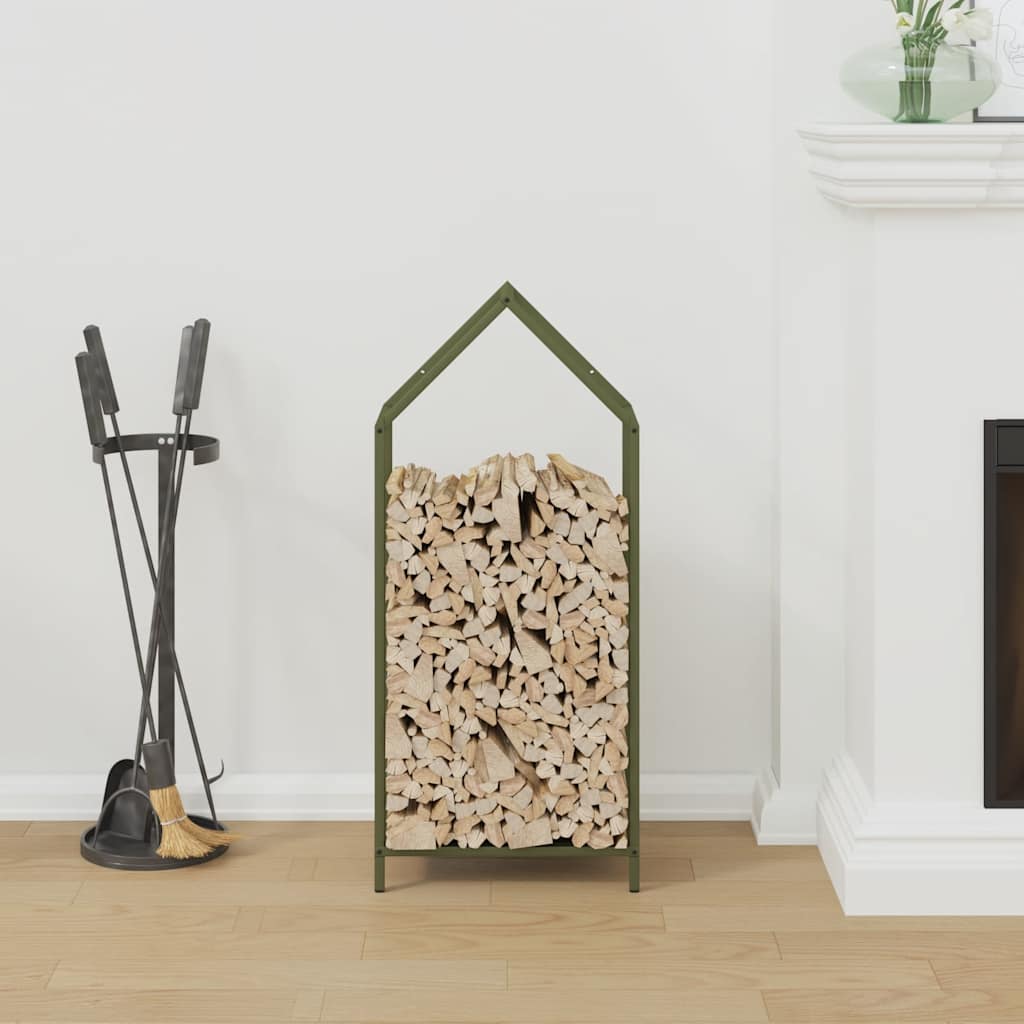Vedstativ olivengrønn 40x25x90 cm kaldvalset stål