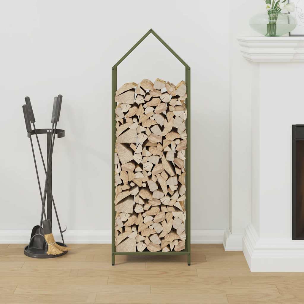 Vedstativ olivengrønn 40x25x120 cm kaldvalset stål