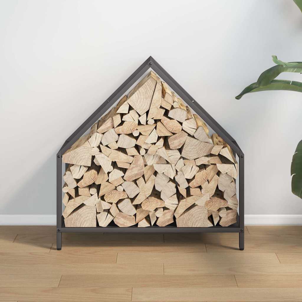 Vedstativ svart 60x25x60 cm kaldvalset stål