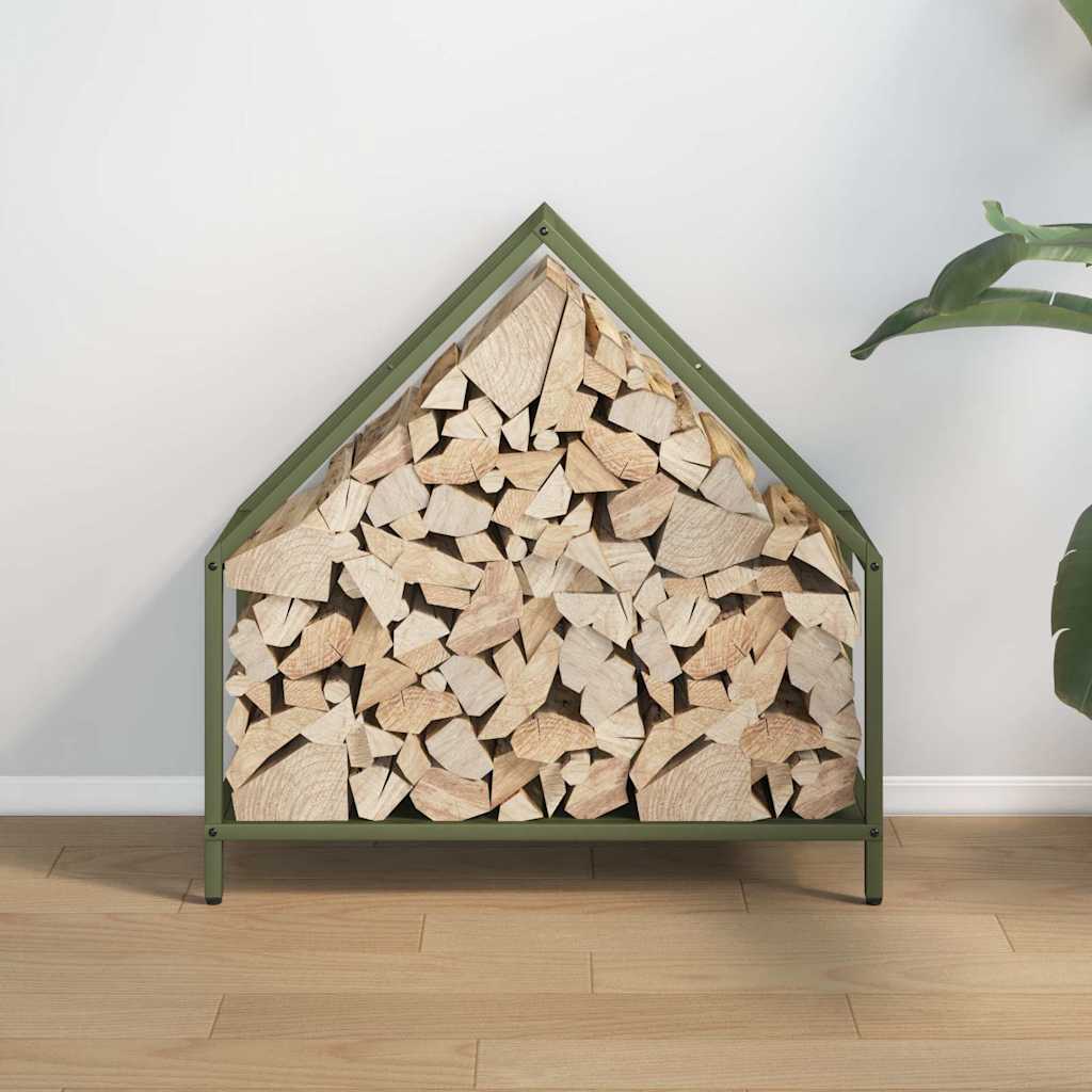 Vedstativ olivengrønn 60x25x60 cm kaldvalset stål