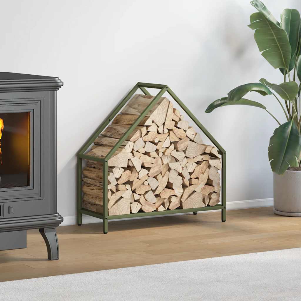 Vedstativ olivengrønn 60x25x60 cm kaldvalset stål