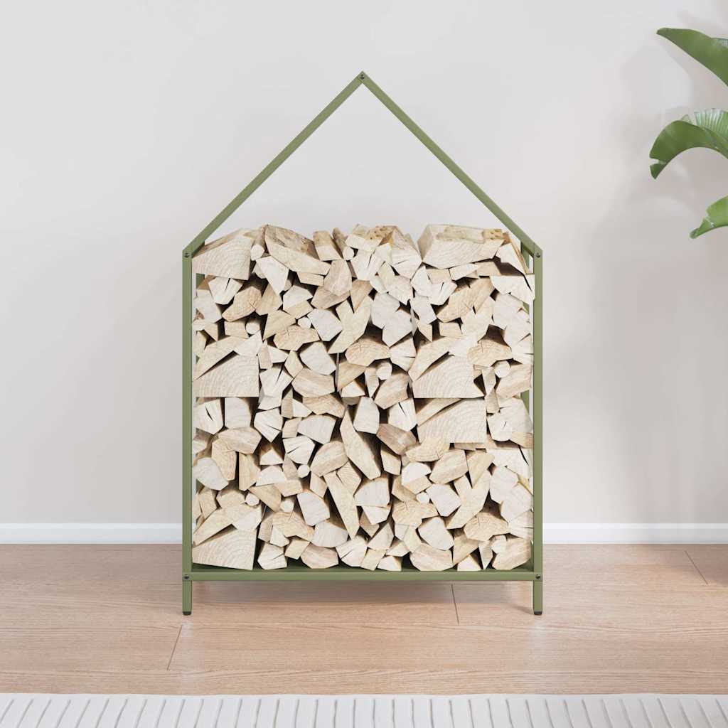 Vedstativ olivengrønn 60x25x90 cm kaldvalset stål