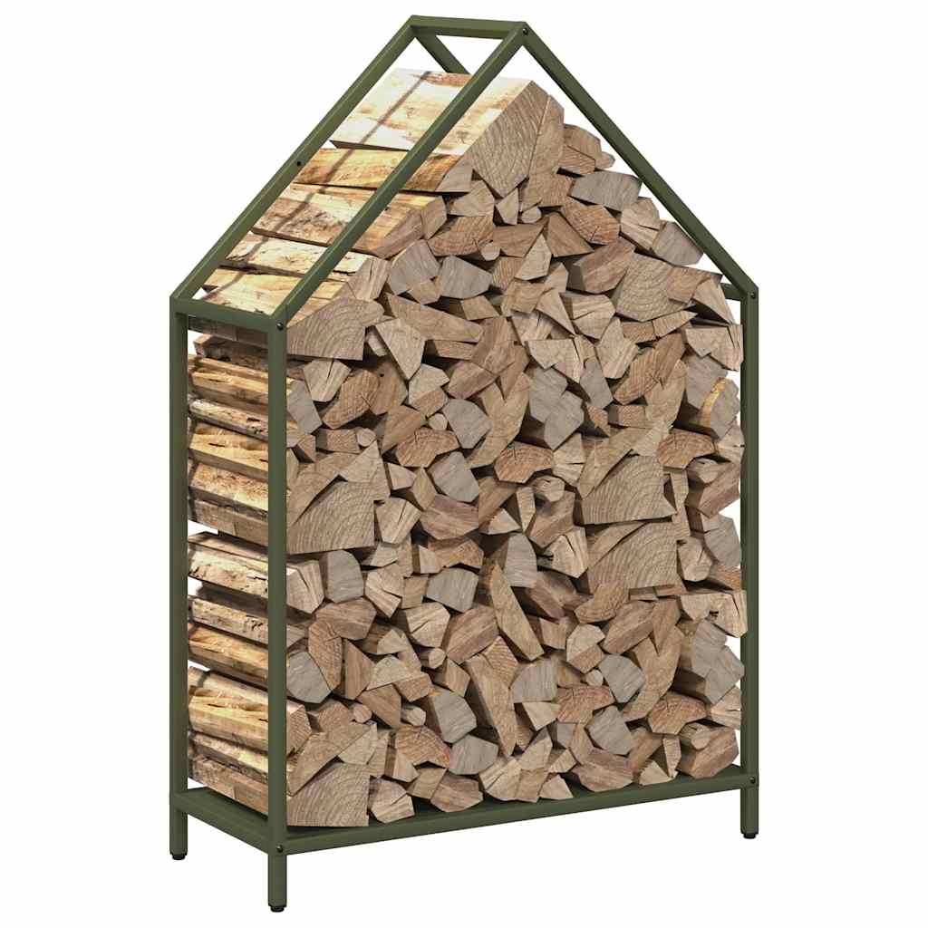 Vedstativ olivengrønn 60x25x90 cm kaldvalset stål