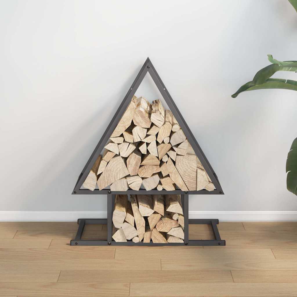 Vedstativ svart 50x25x60 cm kaldvalset stål