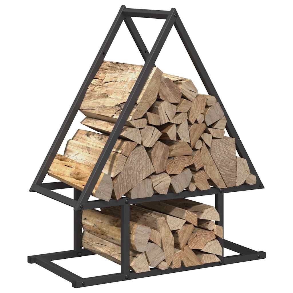 Vedstativ svart 50x25x60 cm kaldvalset stål