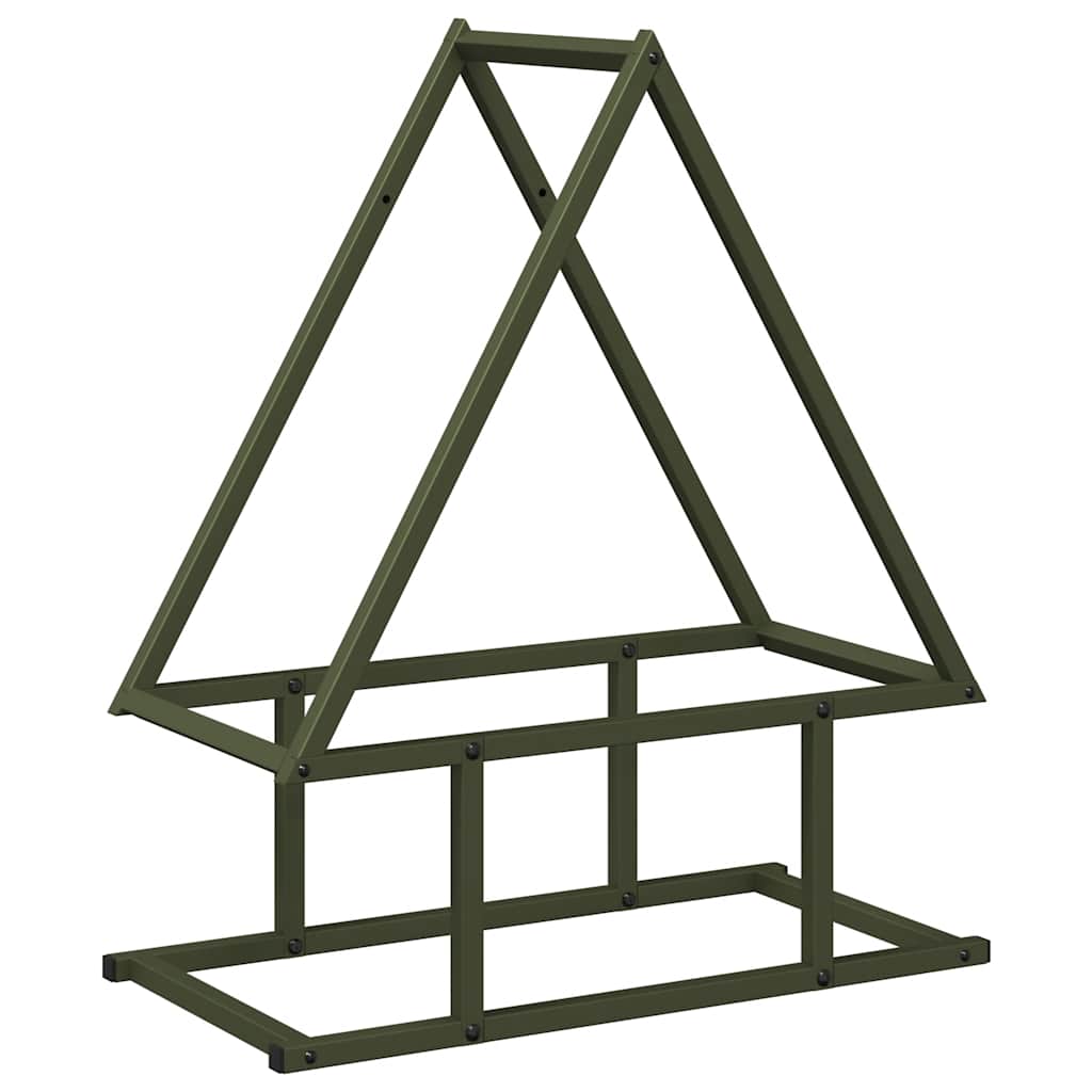 Vedstativ olivengrønn 50x25x60 cm kaldvalset stål