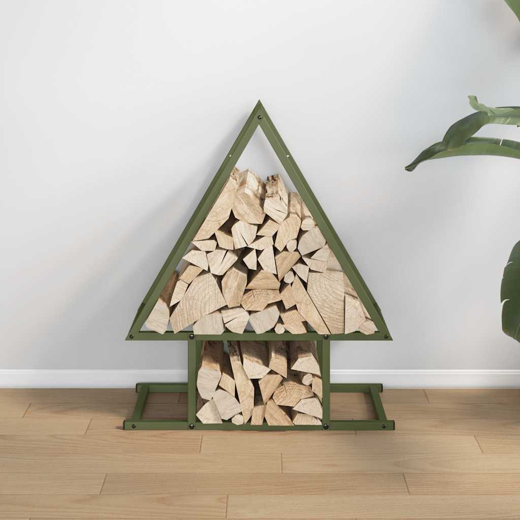 Vedstativ olivengrønn 50x25x60 cm kaldvalset stål