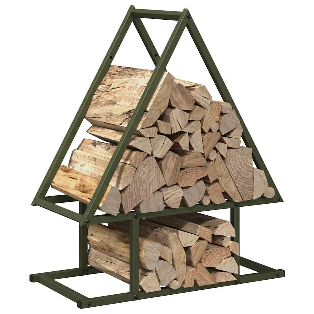 Vedstativ olivengrønn 50x25x60 cm kaldvalset stål