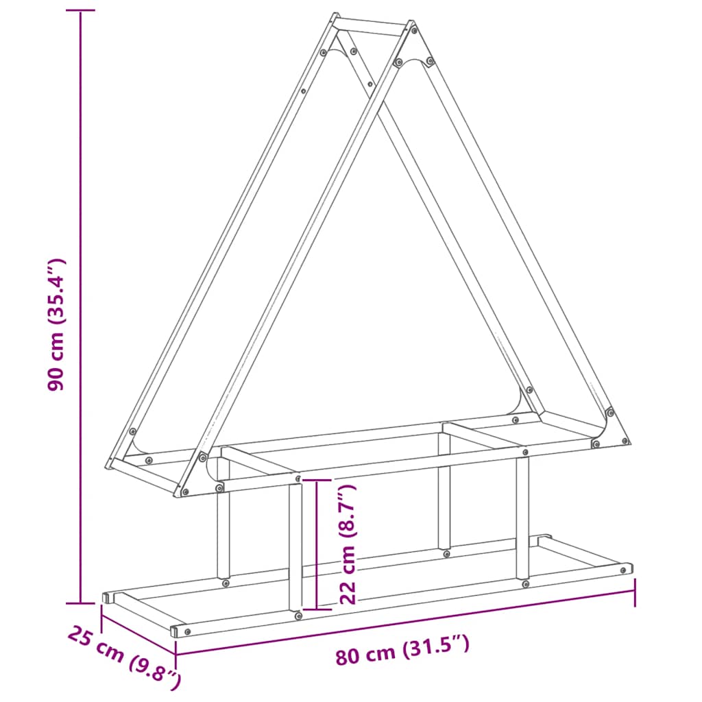 Vedstativ svart 80x25x90 cm kaldvalset stål