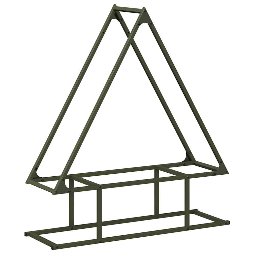 Vedstativ olivengrønn 80x25x90 cm kaldvalset stål