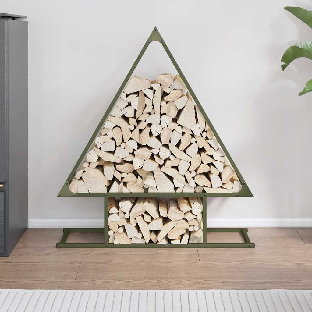 Vedstativ olivengrønn 80x25x90 cm kaldvalset stål