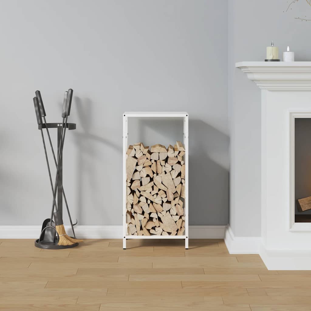 Vedstativ hvit 34x25x70 cm kaldvalset stål
