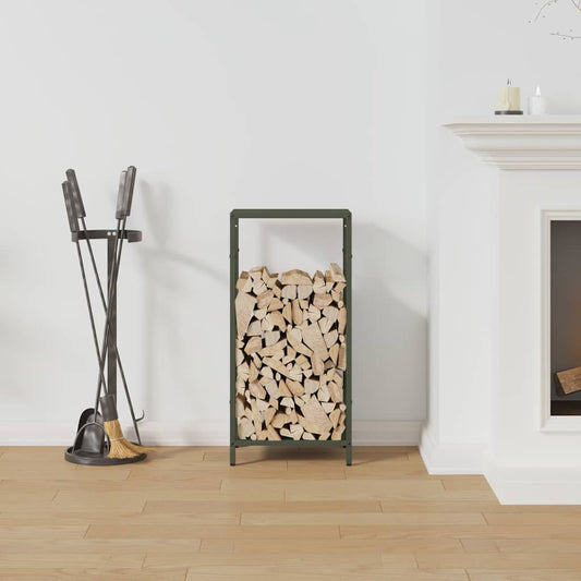 Vedstativ olivengrønn 34x25x70 cm kaldvalset stål