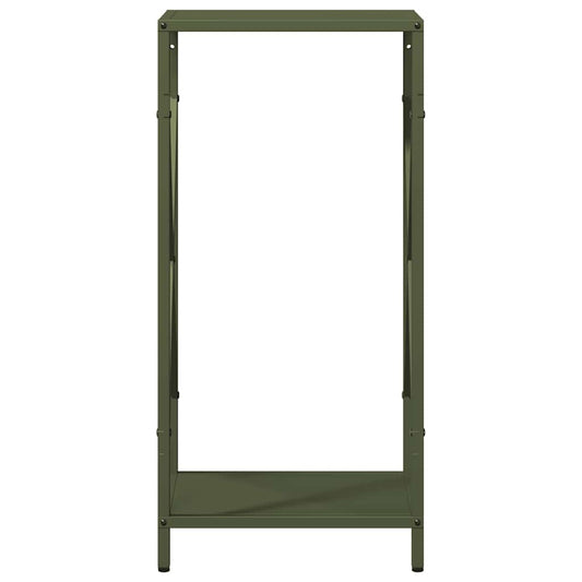 Vedstativ olivengrønn 34x25x70 cm kaldvalset stål