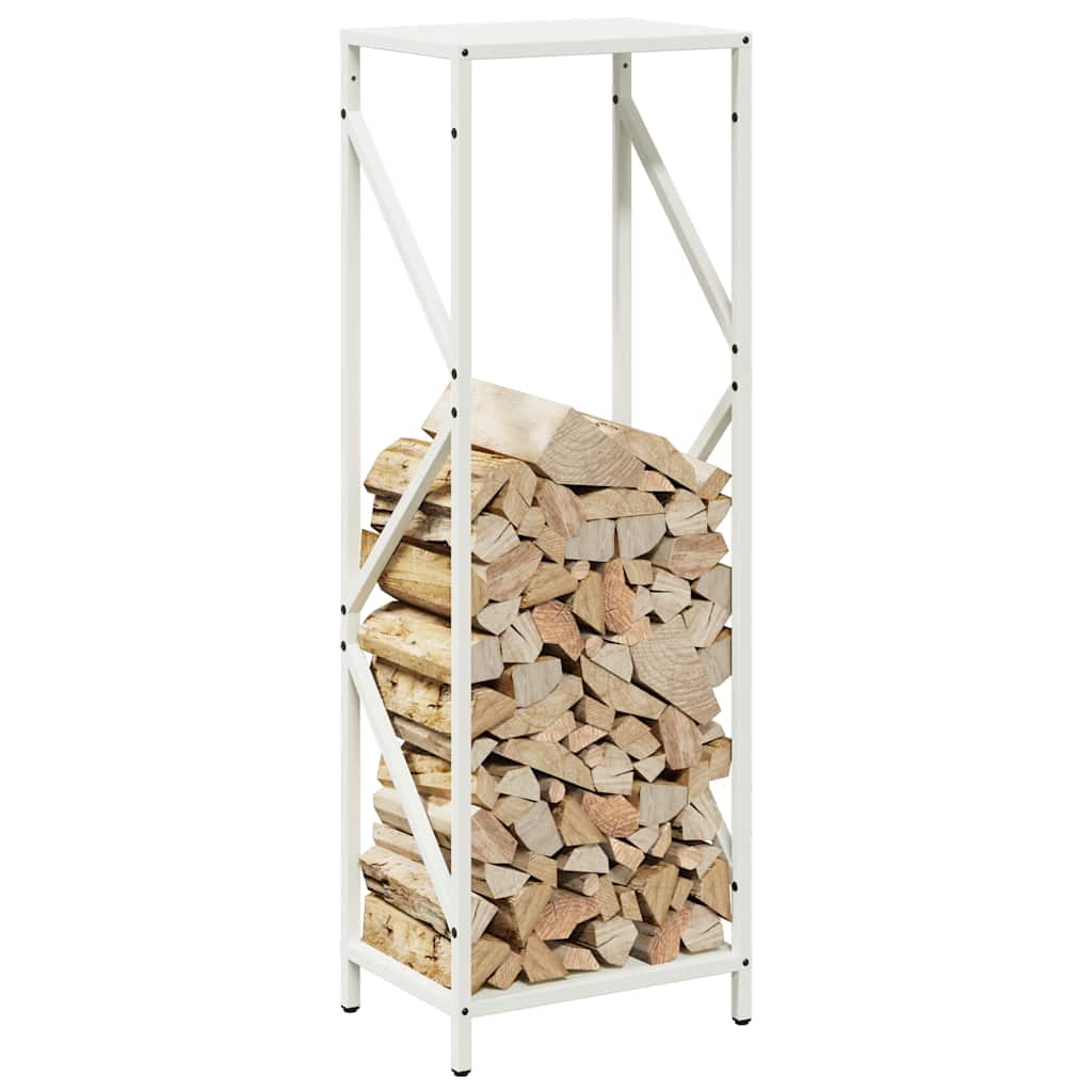 Vedstativ hvit 34x25x100 cm kaldvalset stål