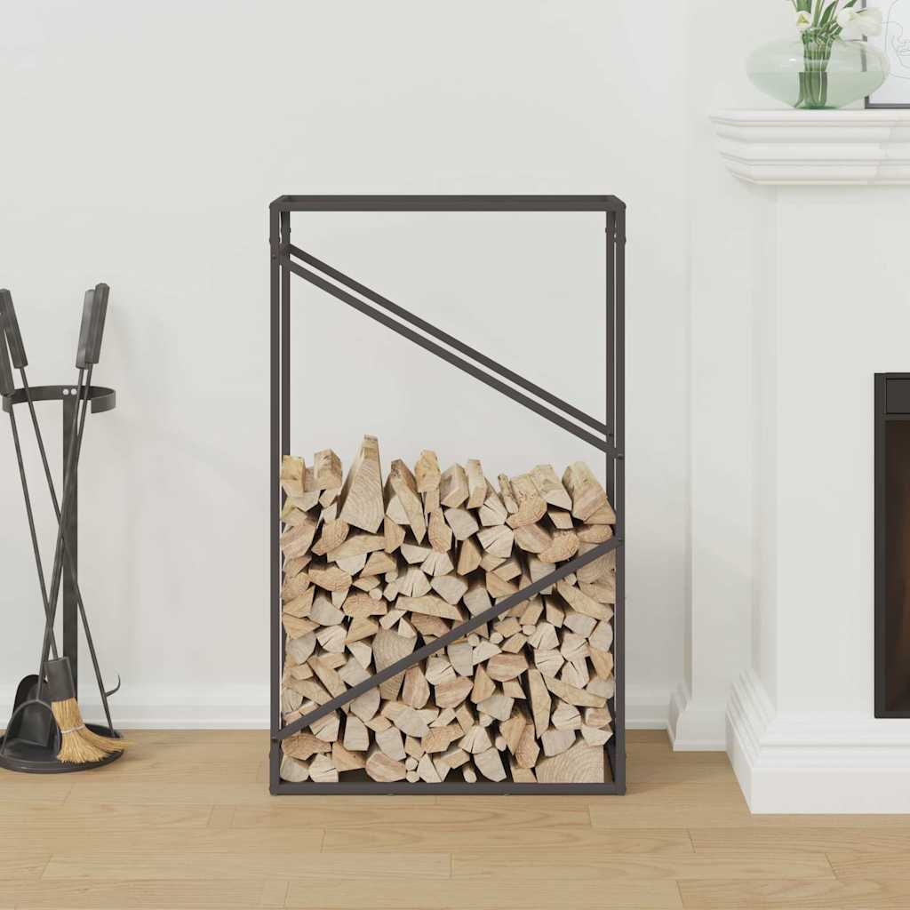 Vedstativ svart 60x25x100 cm kaldvalset stål