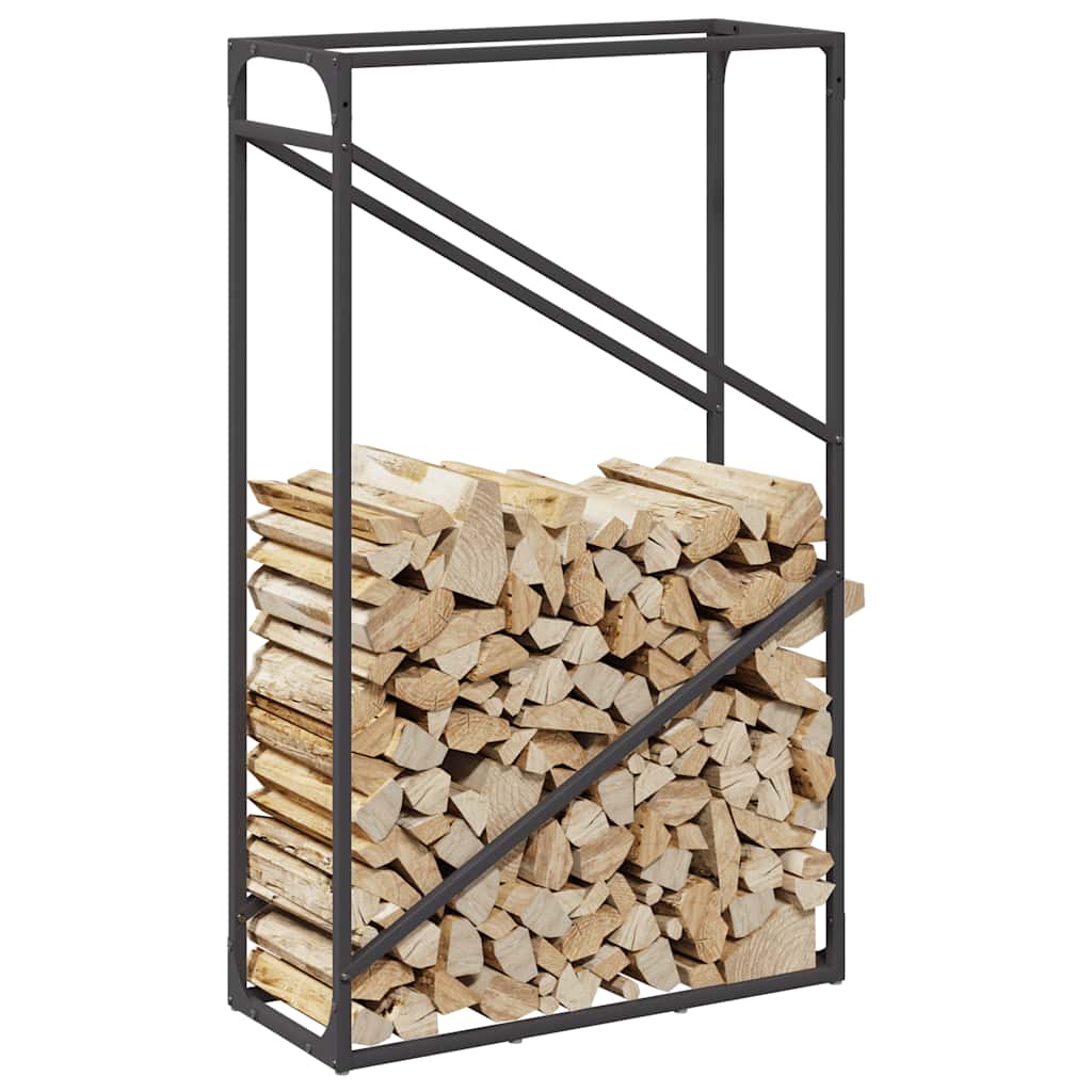 Vedstativ svart 60x25x100 cm kaldvalset stål