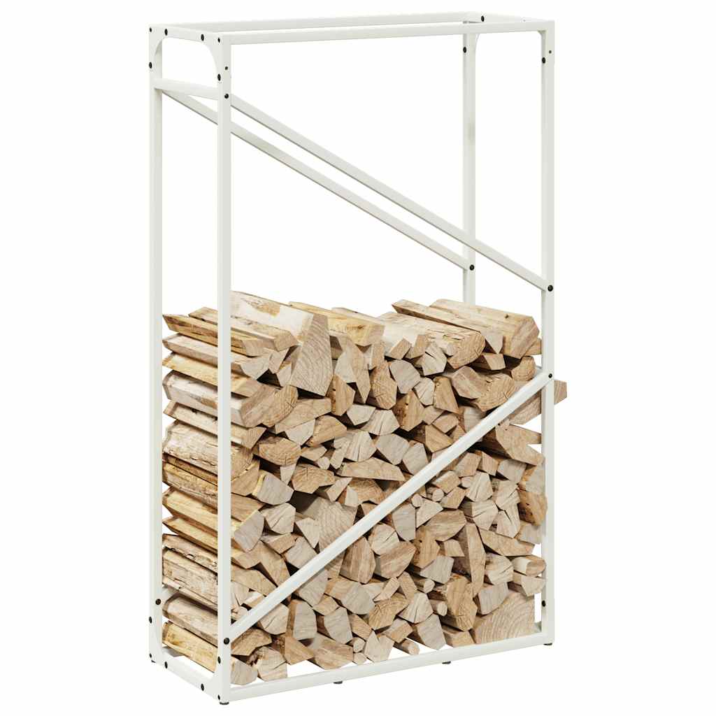 Vedstativ hvit 60x25x100 cm kaldvalset stål