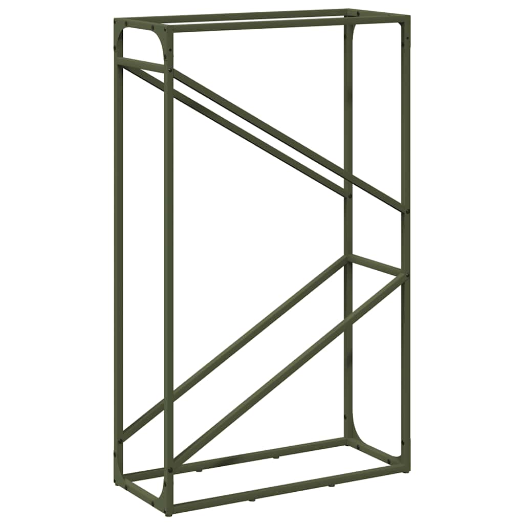 Vedstativ olivengrønn 60x25x100 cm kaldvalset stål