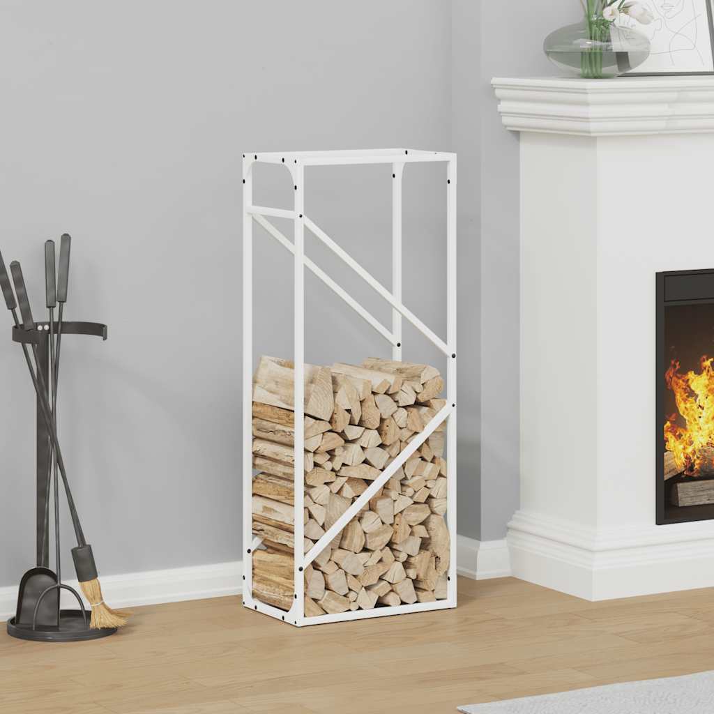 Vedstativ hvit 40x25x100 cm kaldvalset stål