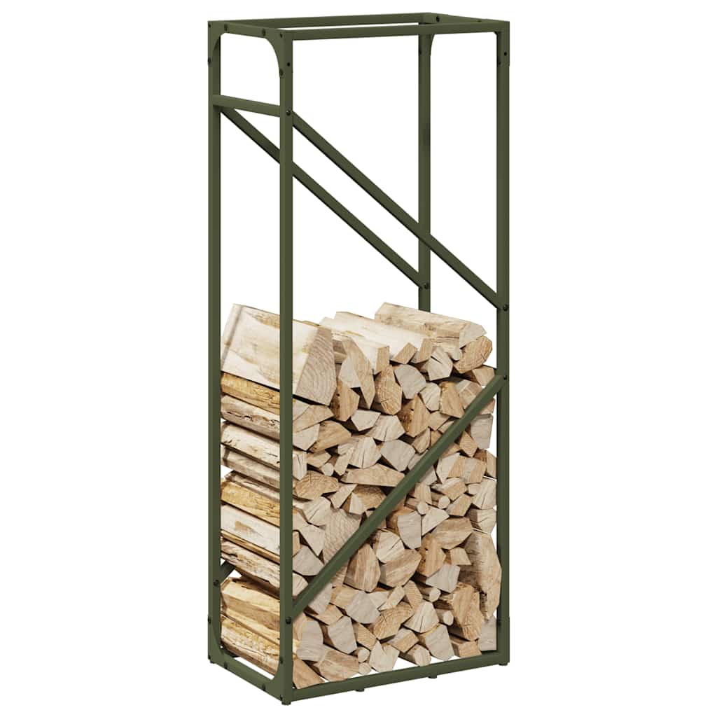 Vedstativ olivengrønn 40x25x100 cm kaldvalset stål