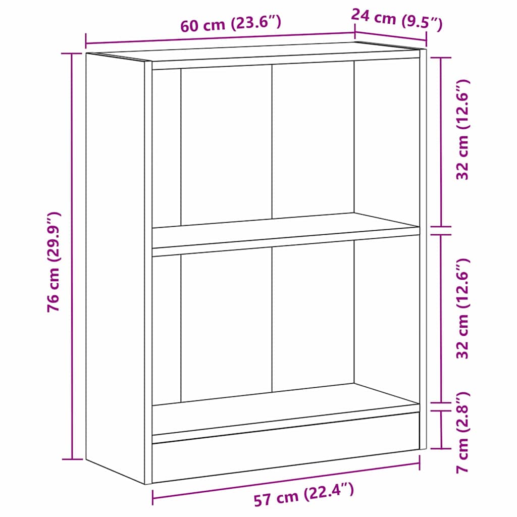 Bokskap Svart Eik 60 x 24 x 76 cm Konstruert tre