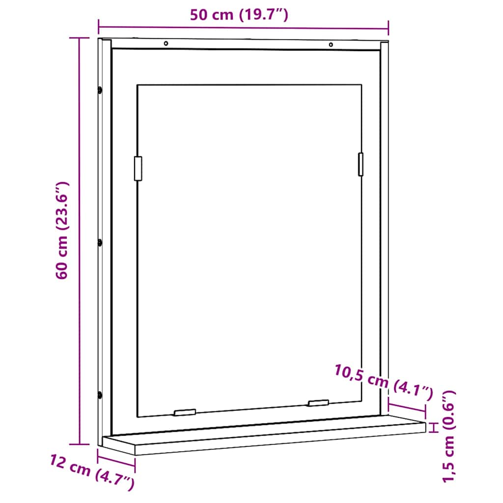 Speil Gammelt tre 50 x 12 x 60 cm Glass og konstruert tre