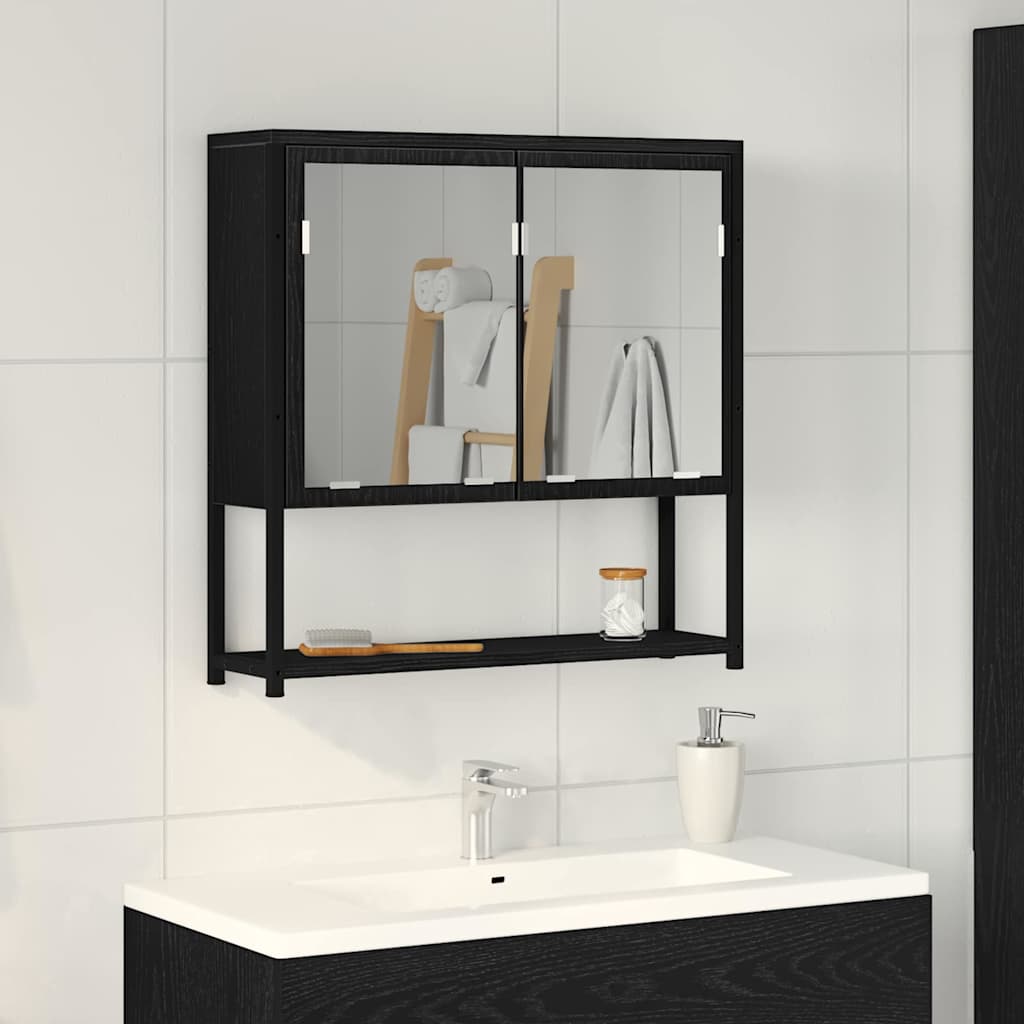 Speilskap med hylle Svart Eik 60 x 16 x 60 cm Konstruert tre