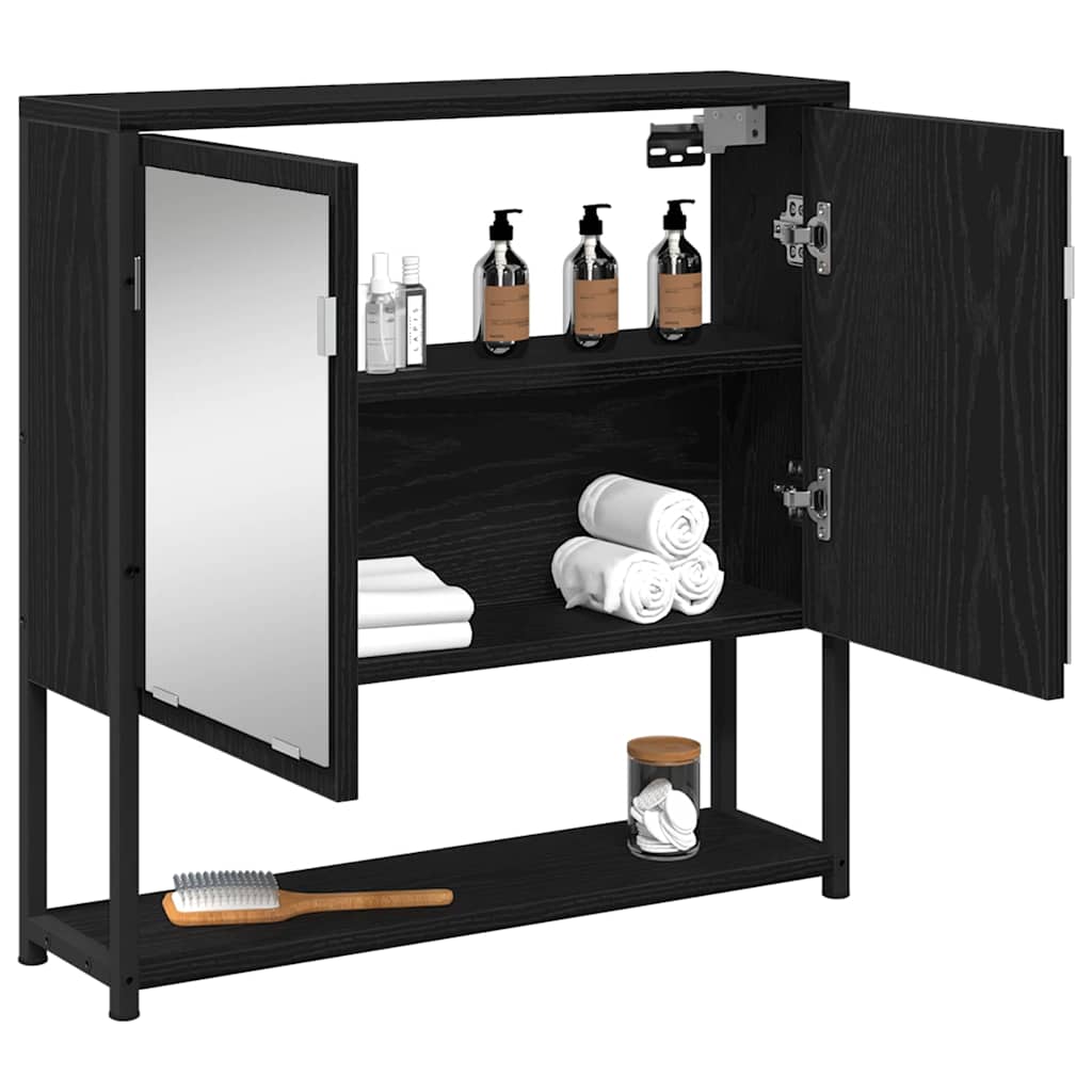 Speilskap med hylle Svart Eik 60 x 16 x 60 cm Konstruert tre