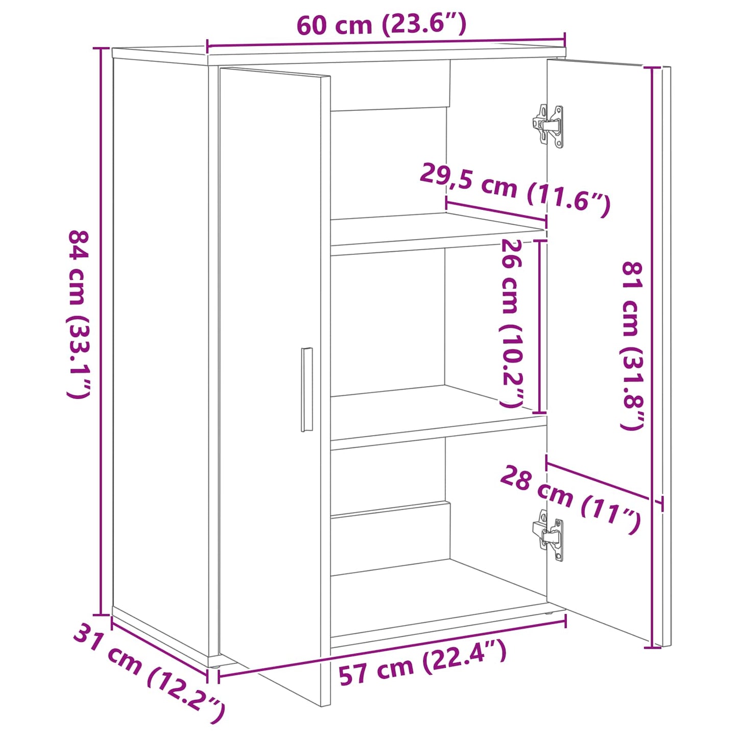 Serviesskap Svart Eik 60 x 31 x 84 cm Konstruert tre