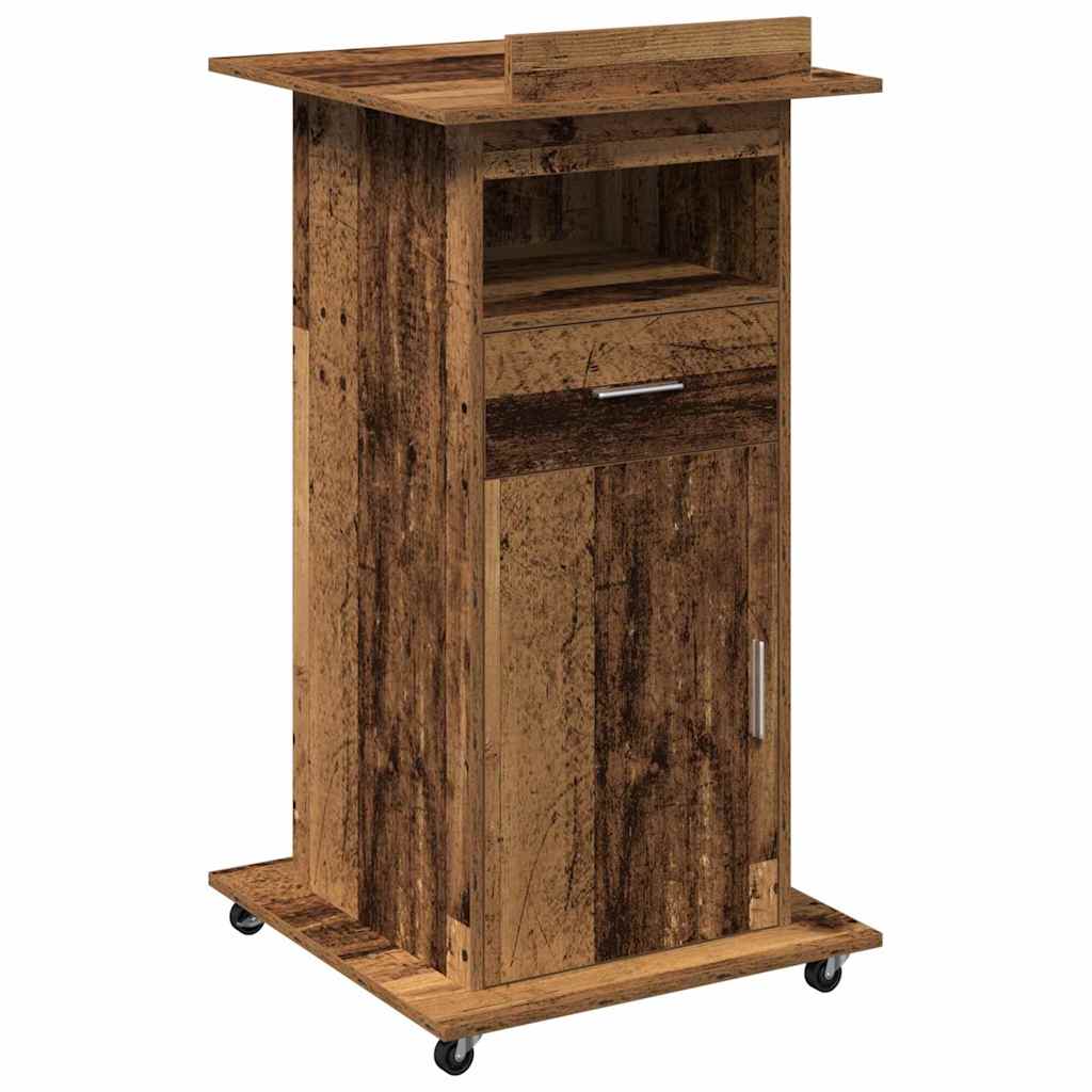 Podium med skuff Gammelt tre 55 x 55 x 107 cm Konstruert tre