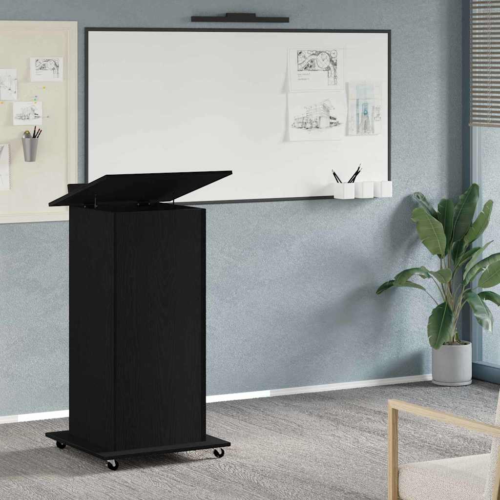 Podium med skuff Svart Eik 55 x 55 x 107 cm Konstruert tre