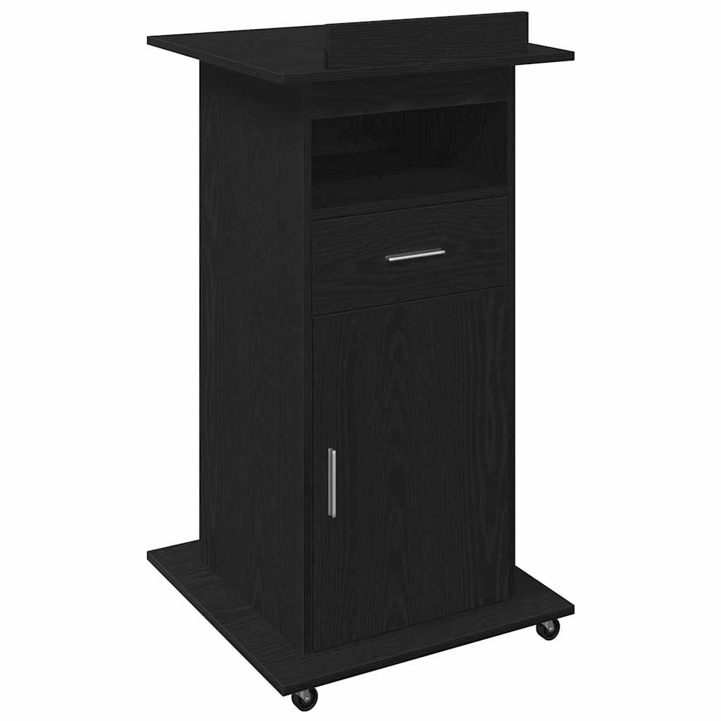 Podium med skuff Svart Eik 55 x 55 x 107 cm Konstruert tre