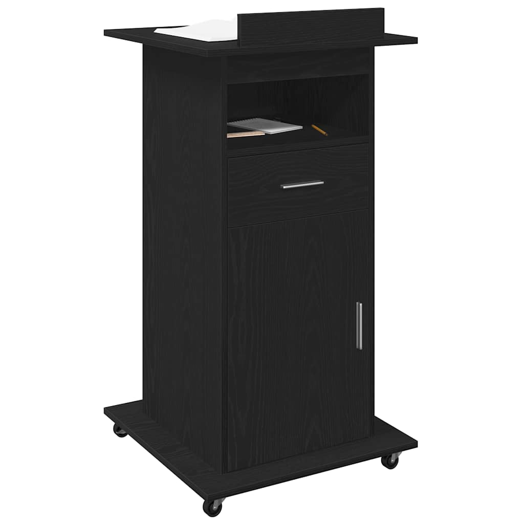 Podium med skuff Svart Eik 55 x 55 x 107 cm Konstruert tre
