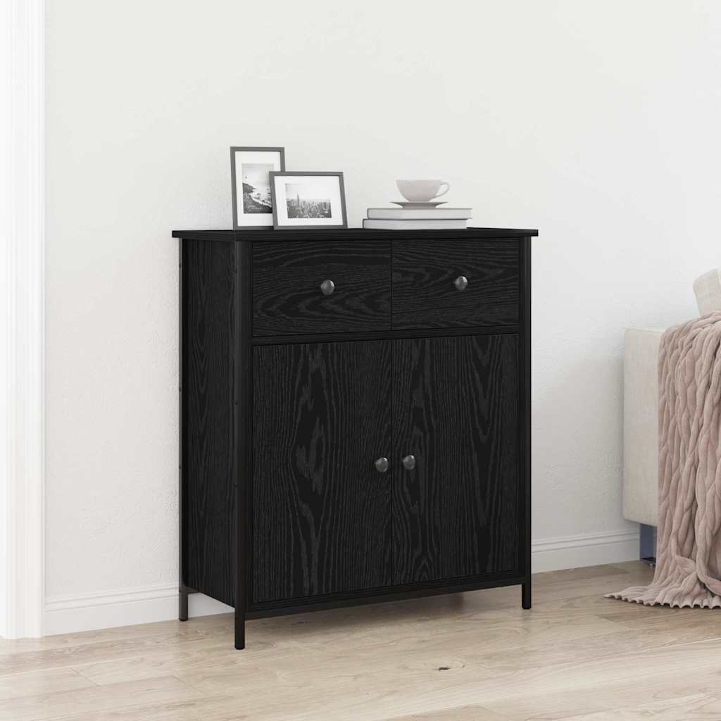 Serviesskap med skuff Svart Eik 70 x 30 x 80 cm Konstruert tre