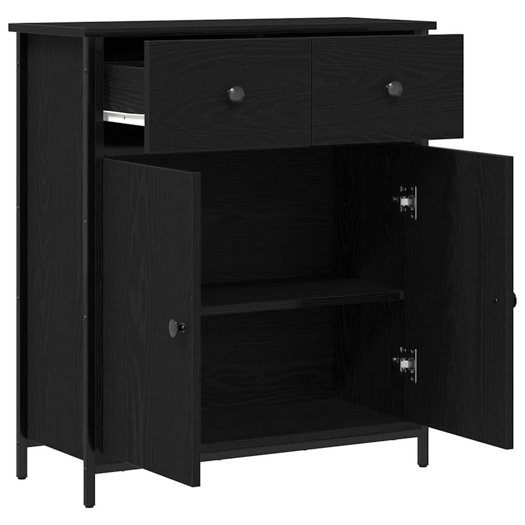Serviesskap med skuff Svart Eik 70 x 30 x 80 cm Konstruert tre