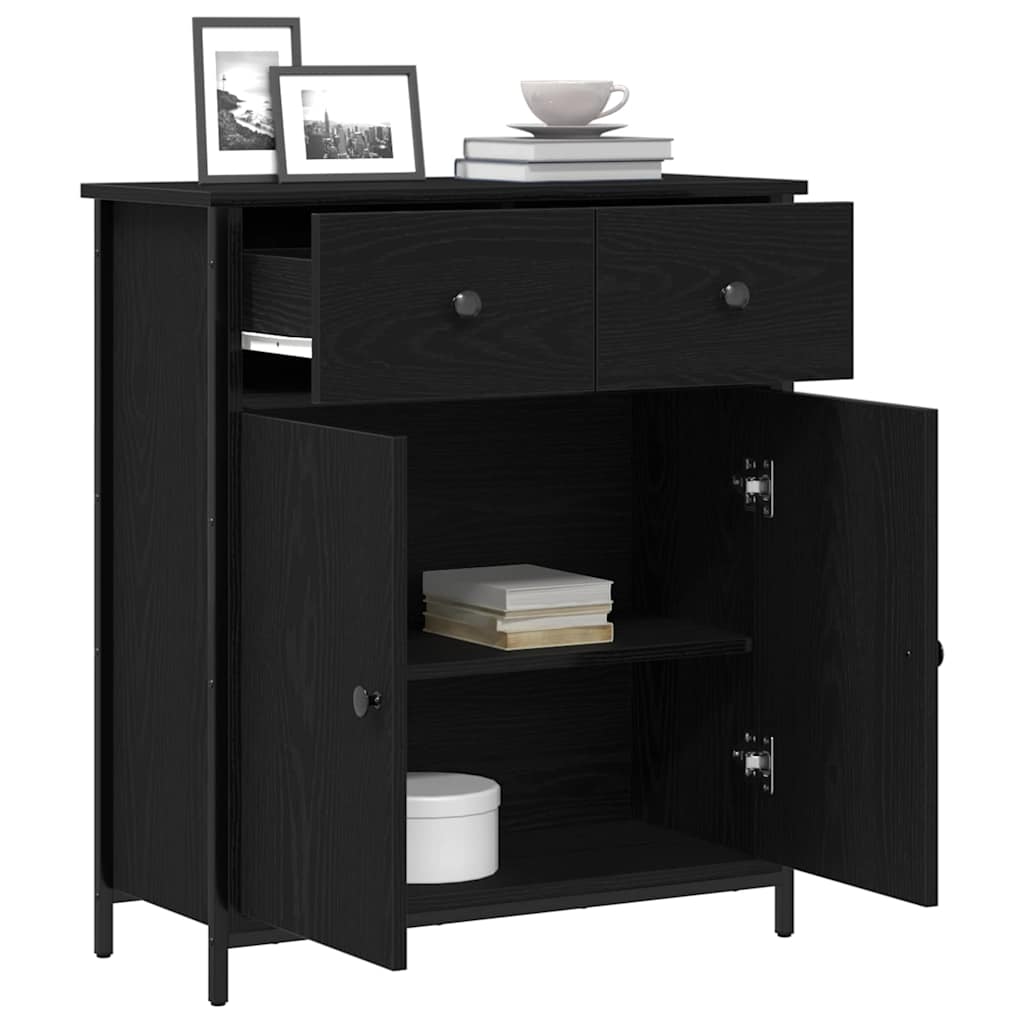 Serviesskap med skuff Svart Eik 70 x 30 x 80 cm Konstruert tre