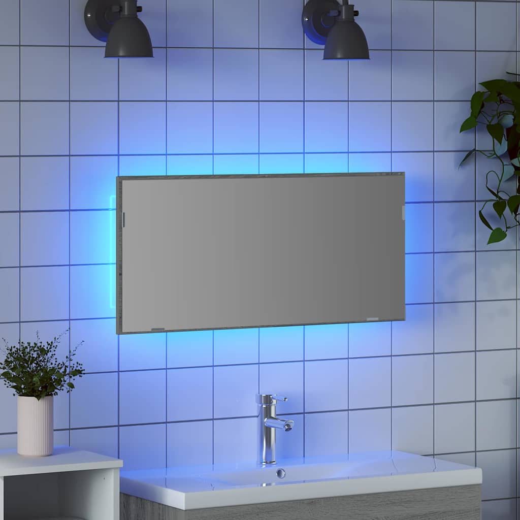Speil Høy grå sonoma 80 x 37 cm Glass og konstruert tre