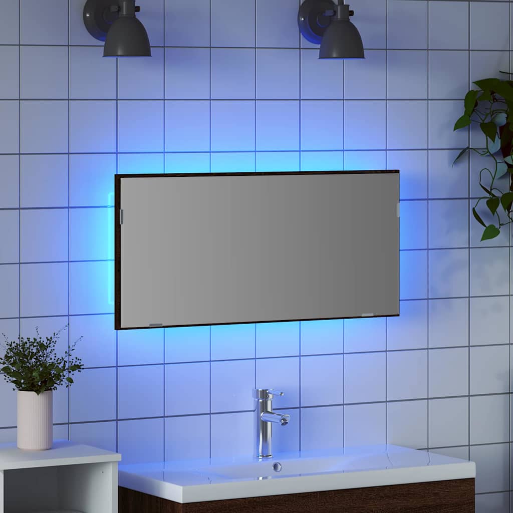 Speil Veggmontert brun eik 80 x 37 cm Glass og konstruert tre