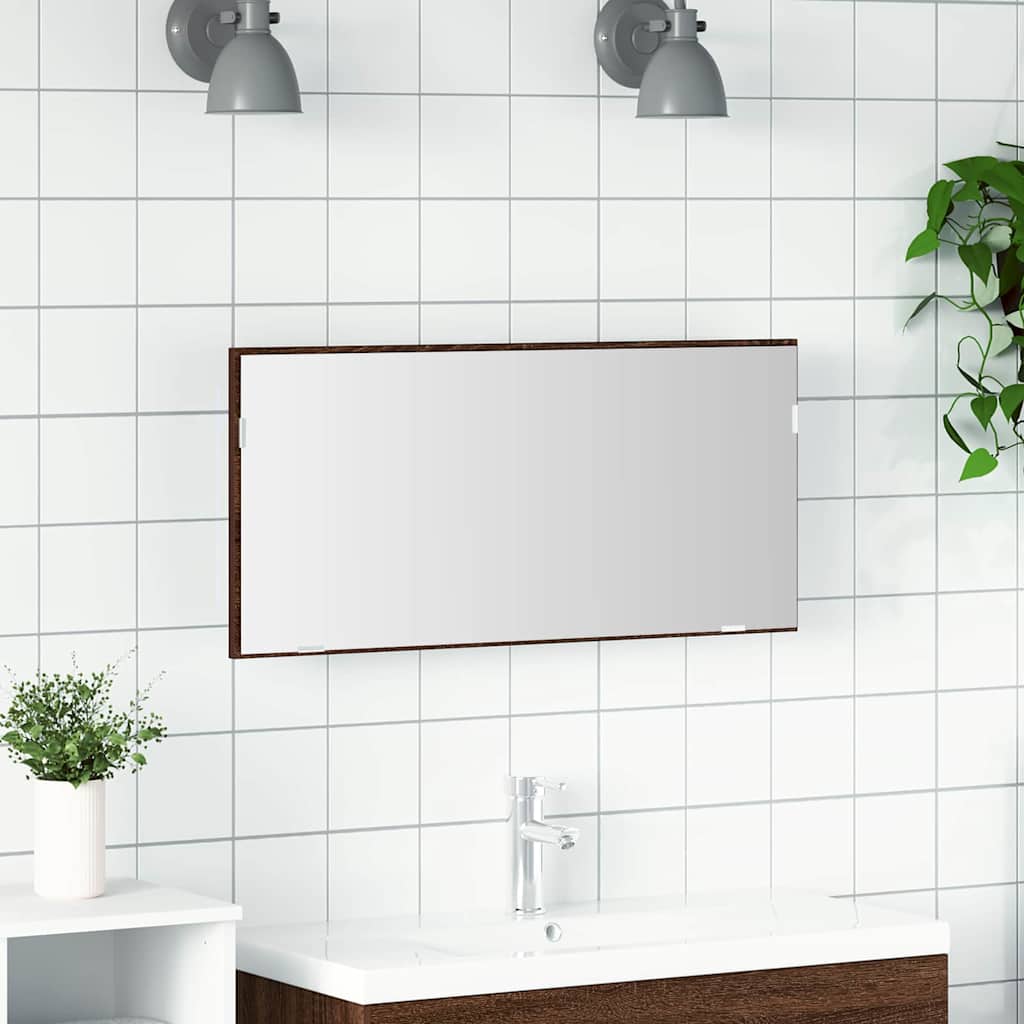Speil Veggmontert brun eik 80 x 37 cm Glass og konstruert tre