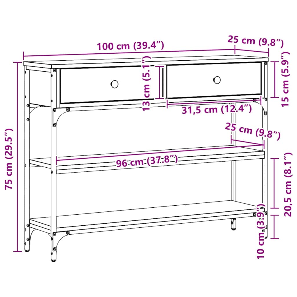 Konsollbord Artisan Eik 100 x 25 x 75 cm Konstruert tre