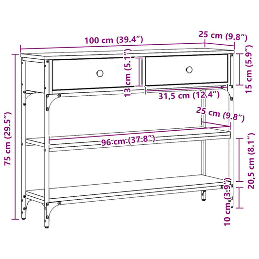 Konsollbord med skuff Svart Eik 100 x 25 x 75 cm Konstruert tre