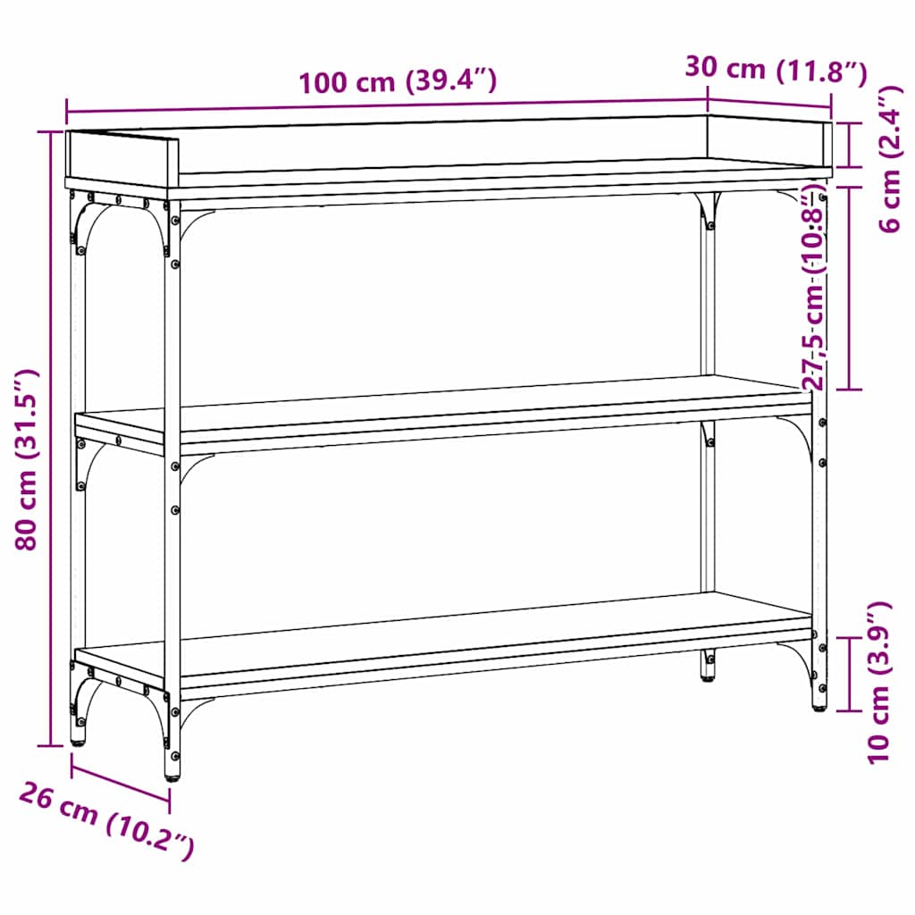 Konsollbord Gammelt tre 100 x 30 x 80 cm Ingeniørtre og metall