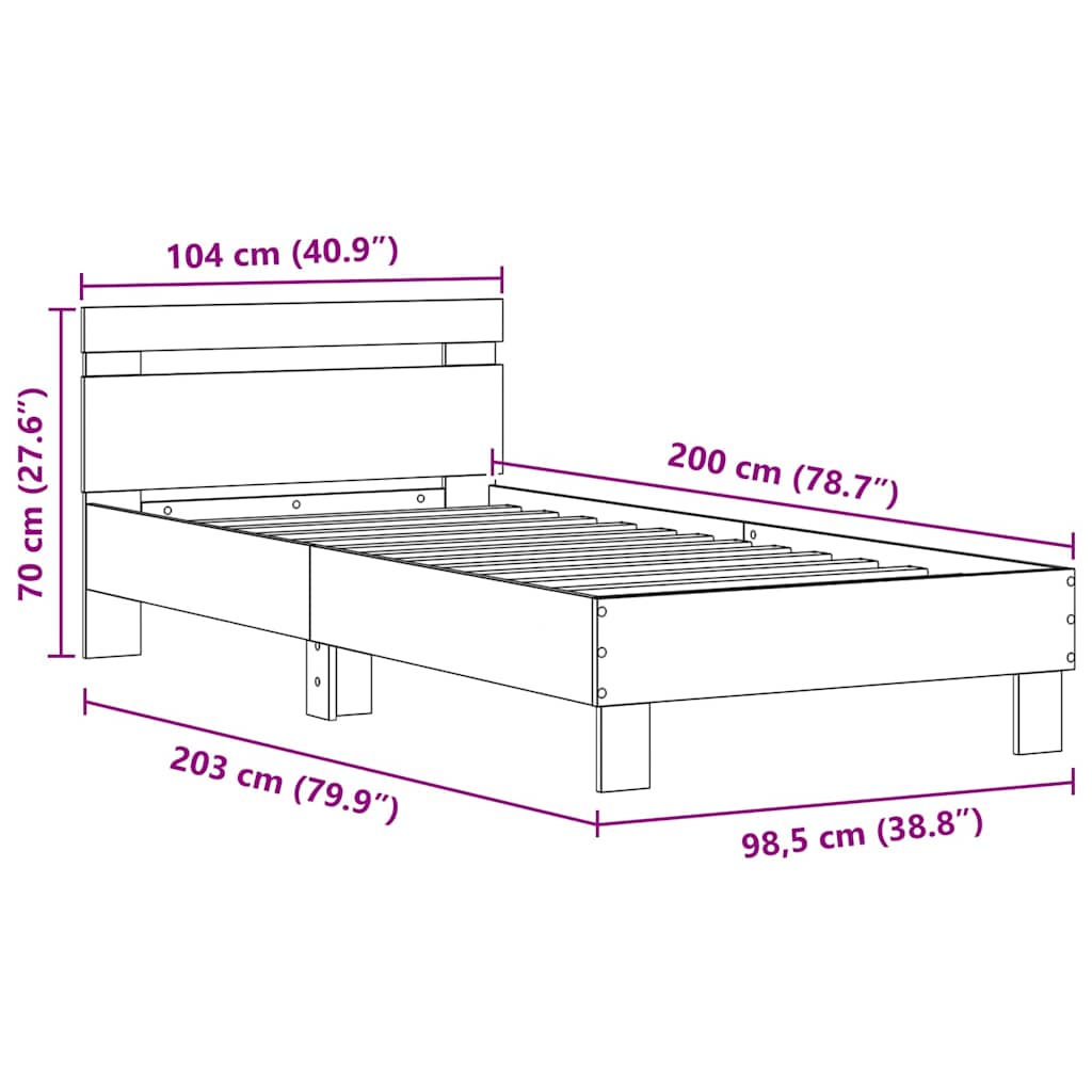 Sengestamme med LED Svart Eik 100 x 200 cm Konstruert tre