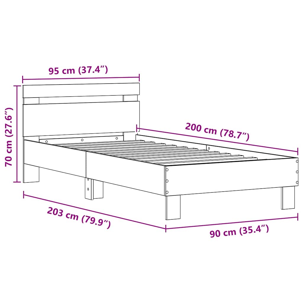 Sengestamme med LED Svart Eik 90 x 200 cm Konstruert tre