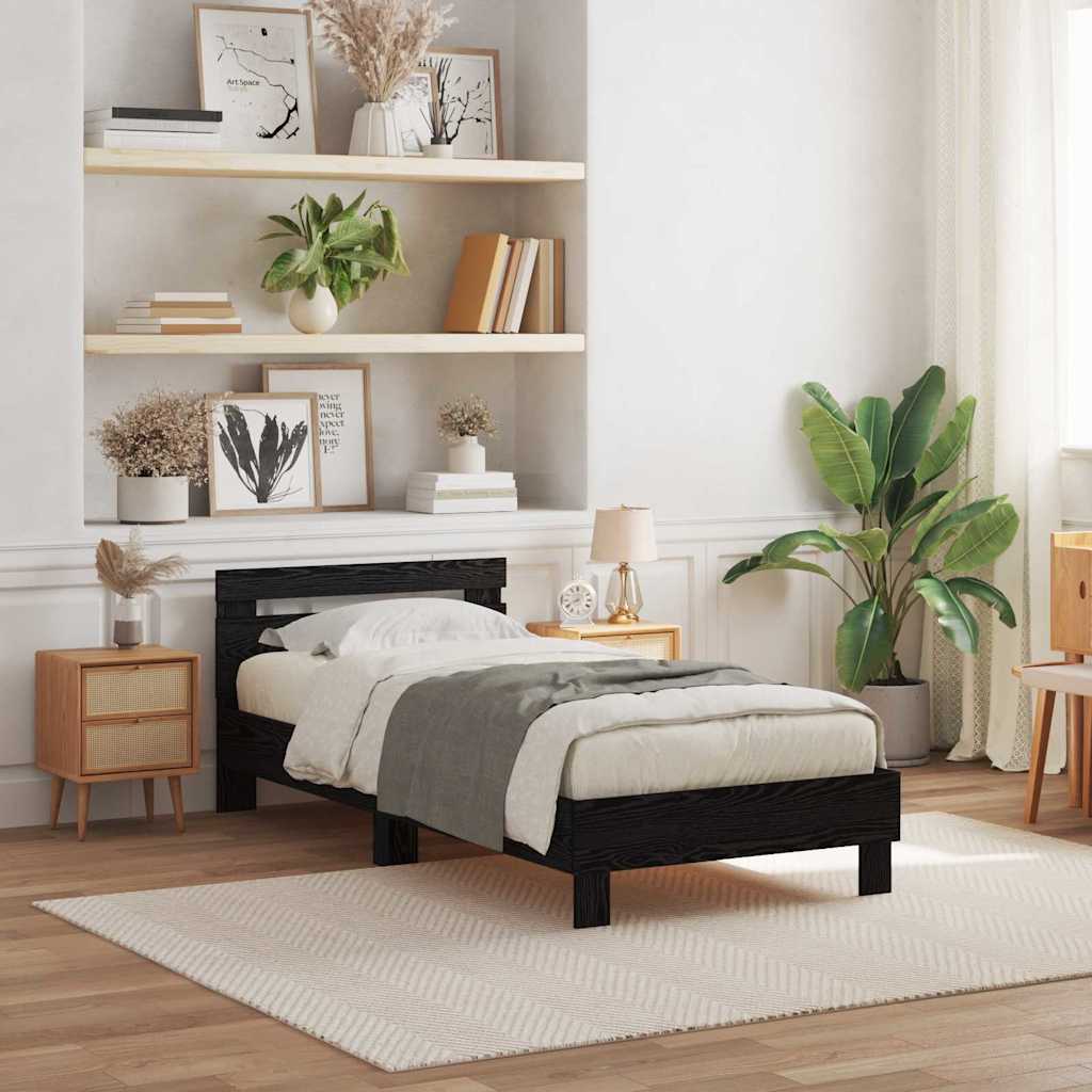 Sengestamme med LED Svart Eik 90 x 190 cm Konstruert tre