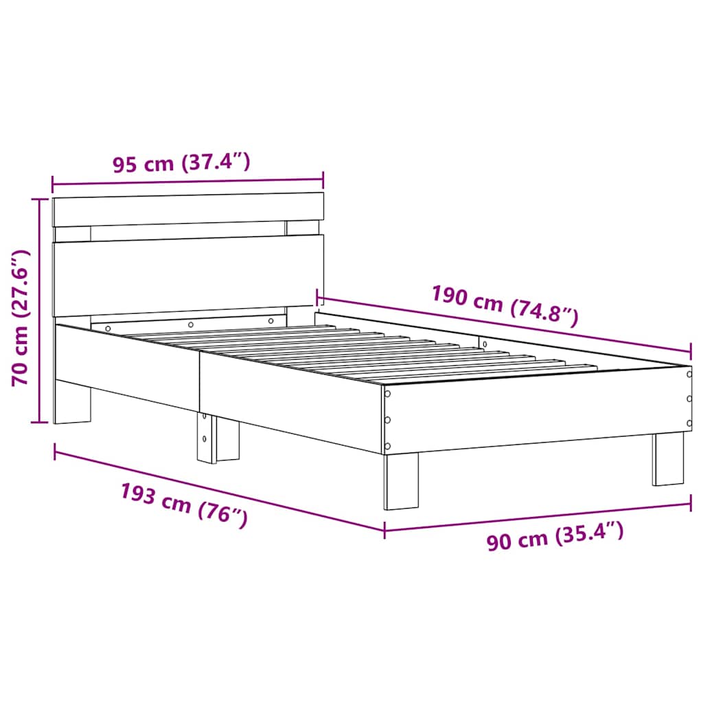 Sengestamme med LED Svart Eik 90 x 190 cm Konstruert tre